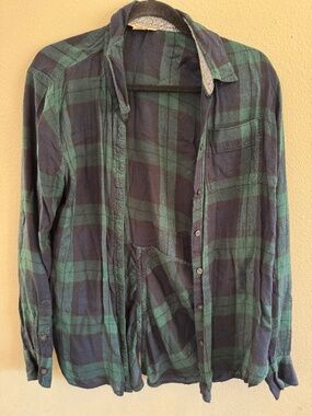 Lucky Brand Men's Green Black Plaid Button-Down Shirt Medium
